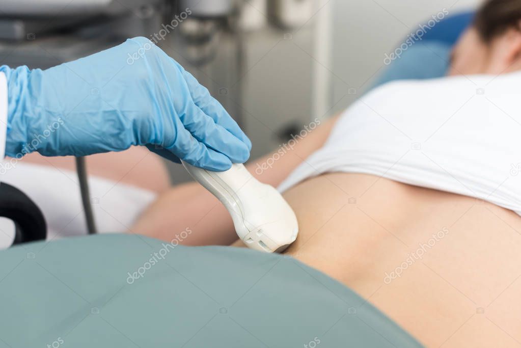 cropped view of doctor examining kidney with ultrasound scan 