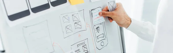 Cropped View Designer Using Layouts While Creative App Interface Whiteboard — Stock Photo, Image