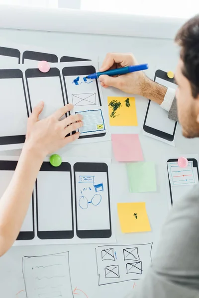 Selective Focus Designers Planning User Experience Design Mobile Website Whiteboard — Stock Photo, Image