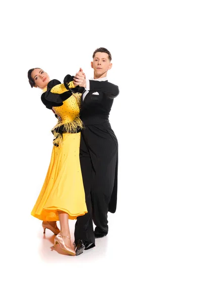 Elegant Young Couple Ballroom Dancers Dancing White — Stock Photo, Image