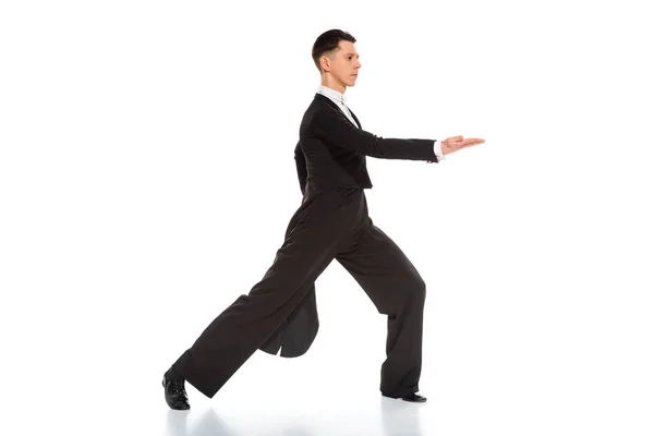 Zijaanzicht Van Elegante Jonge Ballroom Danser Dansen Wit — Stockfoto