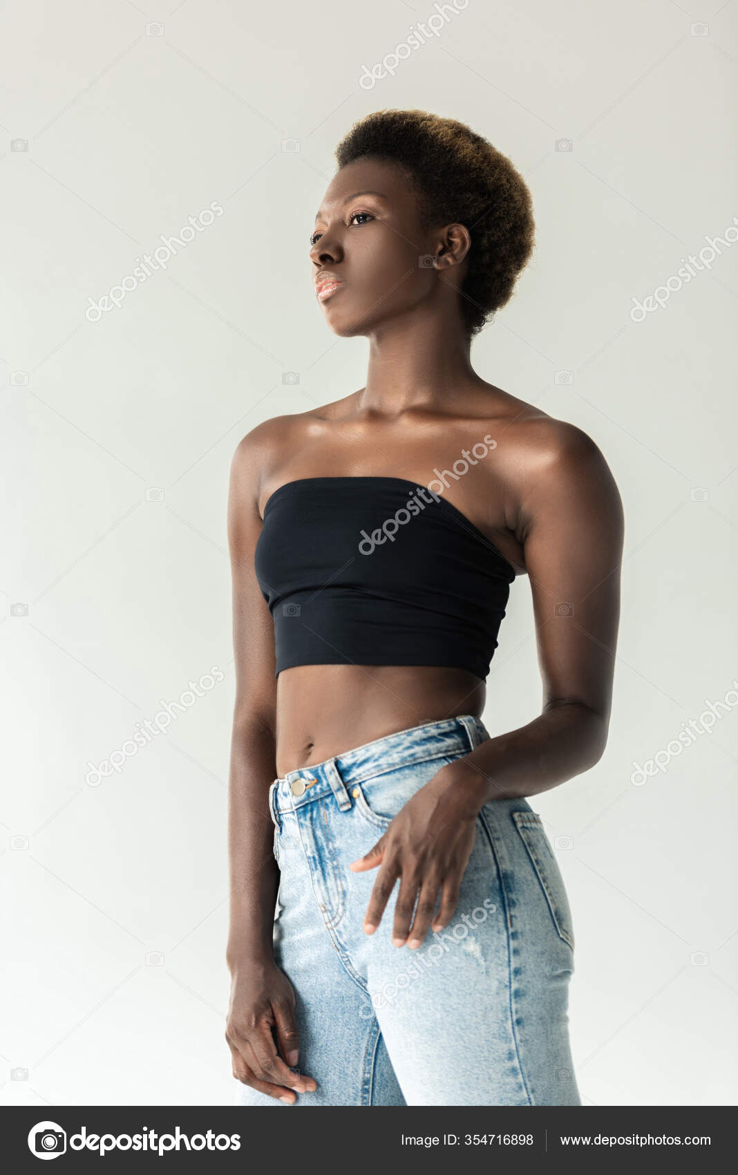 Beautiful African American Girl Jeans Black Top Isolated Grey Stock Photo by ©AndrewLozovyi 354716898 Beautiful African American Girl Jeans Black Top Isolated Grey Stock Photo by ©AndrewLozovyi 354716898