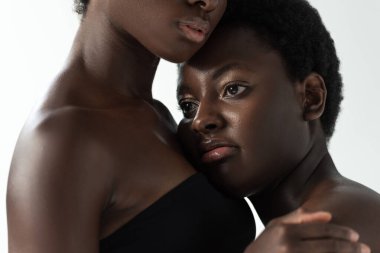 Gri üzerine izole edilmiş üst katlı Afro-Amerikan kadınları. 
