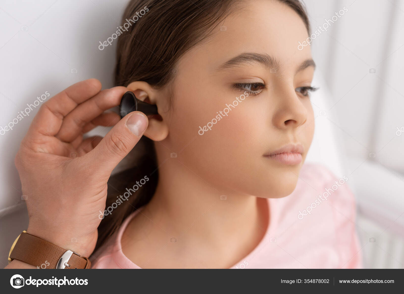 Cropped View Otolaryngologist Examining Ear Smiling Child Ear Speculum