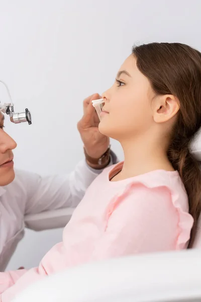 Cropped View Ent Physician Examining Nose Adorable Child Nasal Speculum — Stock Photo, Image