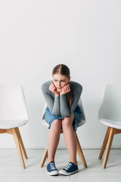 Pensive Girl Waiting Job Interview Office — Stock Photo, Image