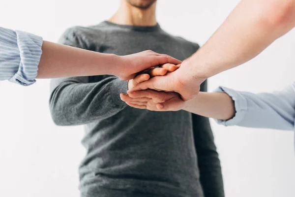 Cropped View Coworkers Holding Hands Office — Stock Photo, Image