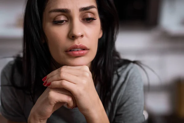 Frustrated Woman Bruise Face Looking Domestic Violence Concept — Stock Photo, Image