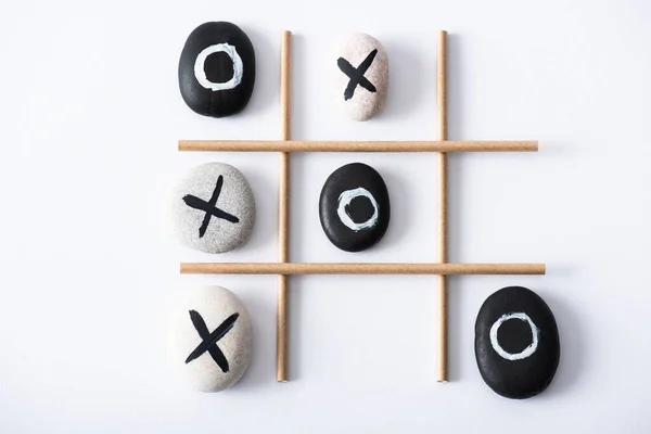 Top View Tic Tac Toe Game Grid Made Paper Tubes — Stock Photo, Image
