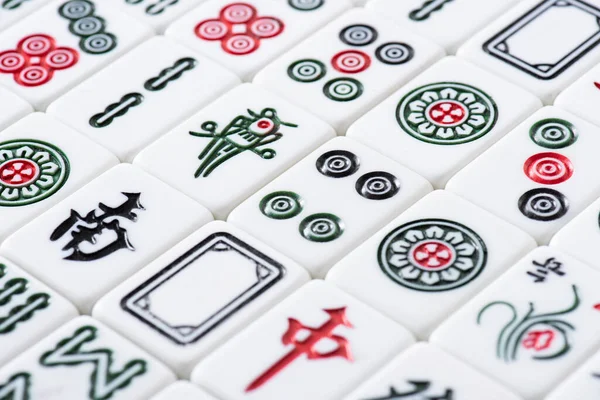 Kyiv Ucrania Enero 2019 Campo Fichas Juego Mahjong Blanco Con — Foto de Stock