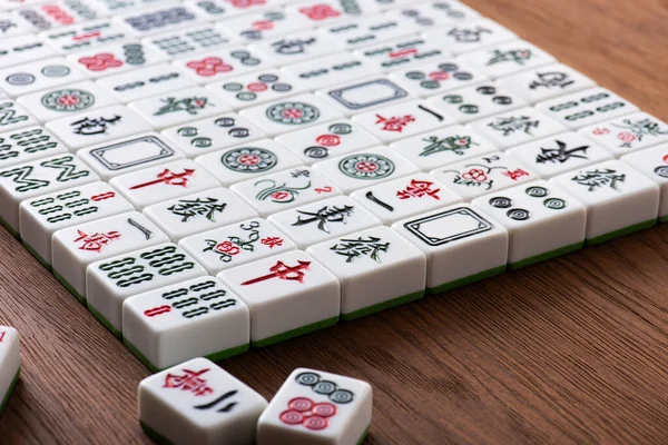 Kyiv Ukraine January 2019 Field White Mahjong Game Tiles Wooden — Stock Photo, Image