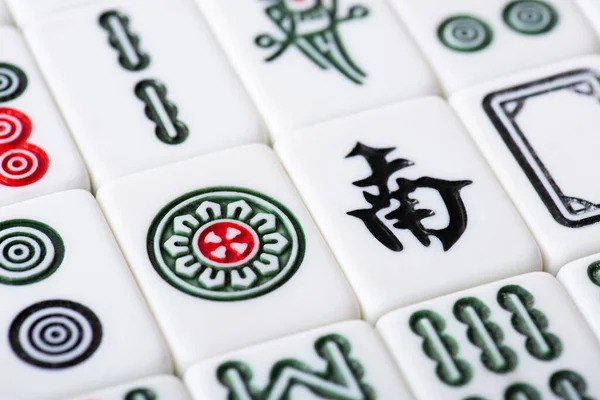 Kyiv Ucrania Enero 2019 Campo Fichas Juego Mahjong Blanco Con — Foto de Stock