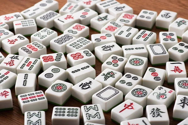 Kyiv Ukraine January 2019 Selective Focus White Mahjong Game Tiles — 图库照片