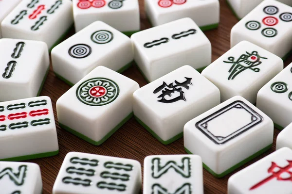 Kyiv Ucrania Enero 2019 Fichas Juego Mahjong Blanco Con Signos — Foto de Stock