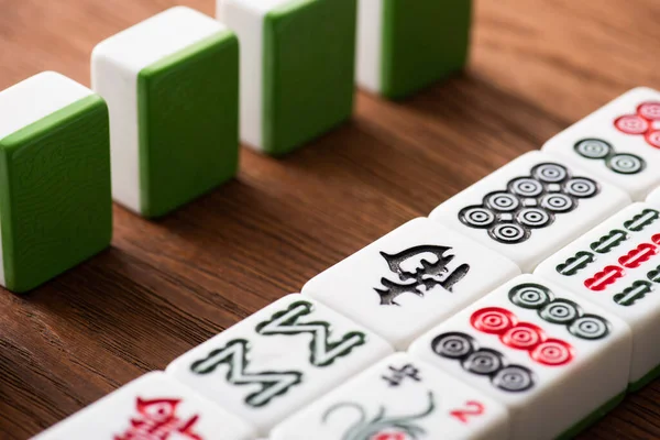 Kyiv Ukraine Január 2019 Szelektív Fókusz Mahjong Játék Csempe Sorok — Stock Fotó