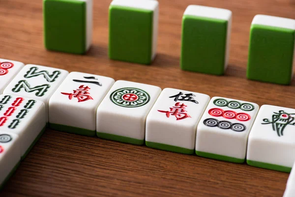 Kyiv Ukraine January 2019 Selective Focus Mahjong Game Tiles Rows — Stock Photo, Image