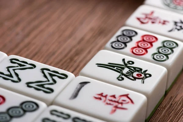 Kyiv Ukraine Január 2019 Közelkép Fehér Mahjong Játék Csempe Jelek — Stock Fotó