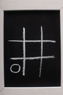 Tahta üzerinde tebeşir ızgarası ve ahşap yüzeyde hiçbir şey olmayan tic tac toe oyununun üst görünümü