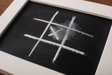 tic tac toe game on blackboard with chalk grid and cross in center clipart