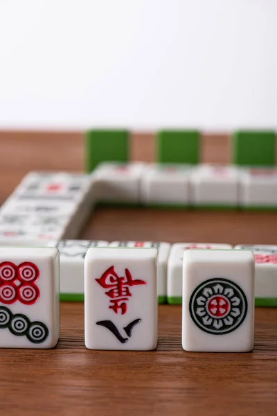 Kyiv Ukraine Ιανουαριου 2019 Επιλεκτική Εστίαση Πλακάκια Mahjong Πινακίδες Και — Φωτογραφία Αρχείου
