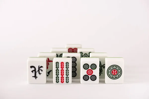 Kyiv Ukraine January 2019 Mahjong Game Tiles Signs Characters White — Stock Photo, Image