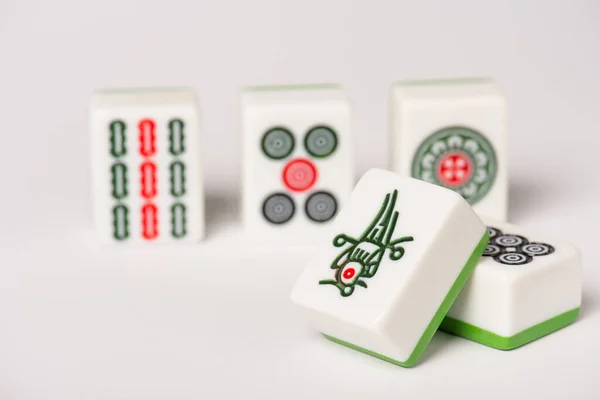 Kyiv Ukraine Janeiro 2019 Foco Seletivo Azulejos Jogo Mahjong Com — Fotografia de Stock