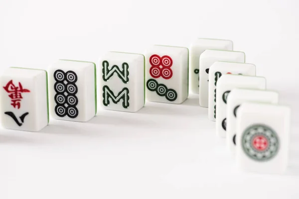 Kyiv Ukraine Január 2019 Szelektív Fókusz Mahjong Játék Csempe Jelek — Stock Fotó