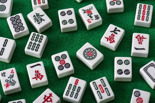 Kyiv Ucrania Enero 2019 Vista Superior Las Fichas Mahjong Blanco — Foto de Stock