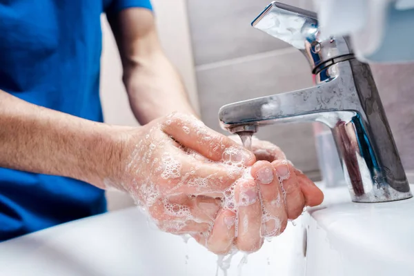 Cropped View Doctor Washing Soapy Hands Clinic — Stock Photo, Image