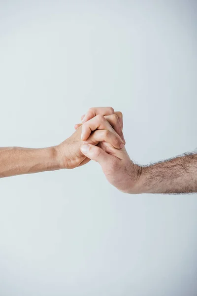 Cropped View Men Holding Hands Isolated Grey — Stock Photo, Image