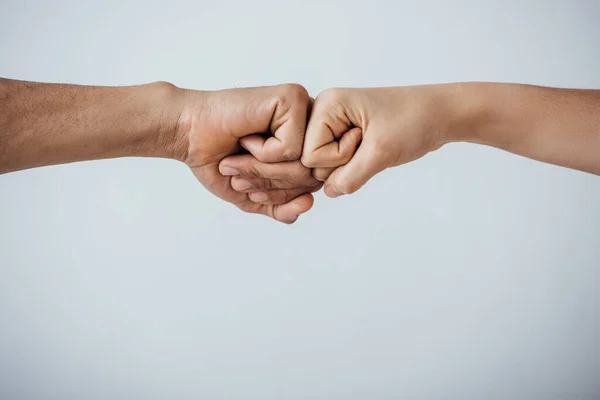 Cropped View Two Men Doing Fist Bump Isolated Grey — Stock Photo, Image