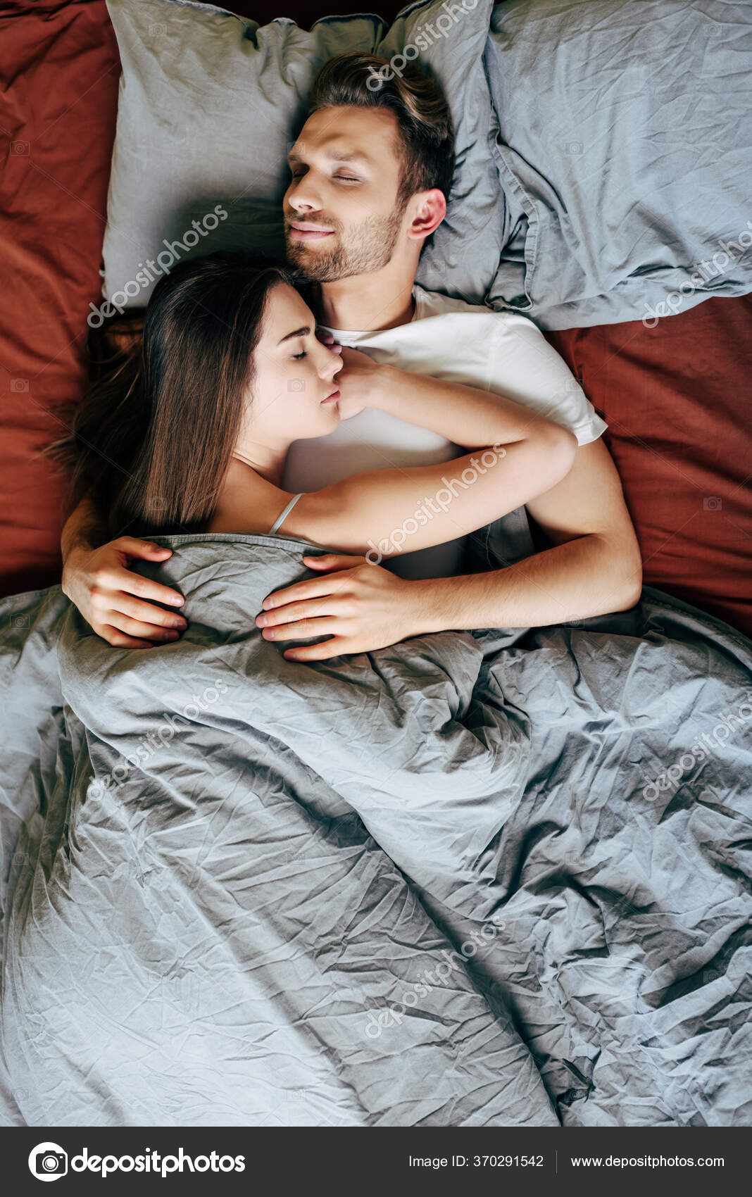 Top View Girlfriend Boyfriend Hugging While Sleeping Bed Stock Photo by ©AndrewLozovyi 370291542