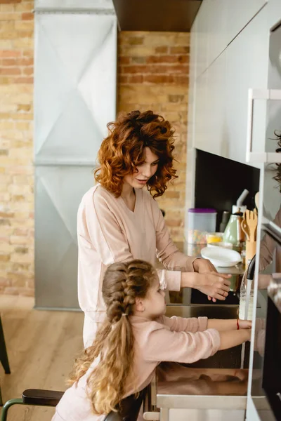 Selective Focus Curly Mother Cute Daughter Washing Hands — Stock Photo, Image