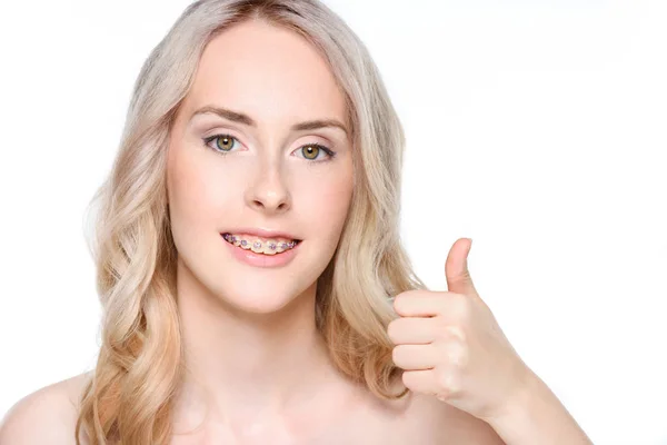 Woman showing thumb up — Stock Photo