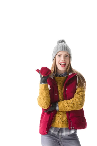 Woman pointing at something — Stock Photo