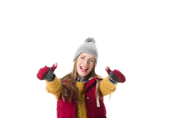 Mujer con pulgares arriba — Stock Photo