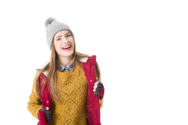 Mujer alegre en ropa de invierno - foto de stock