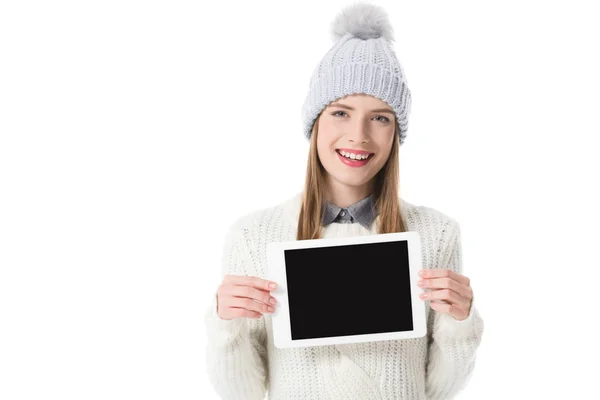 Девушка с цифровым планшетом — стоковое фото