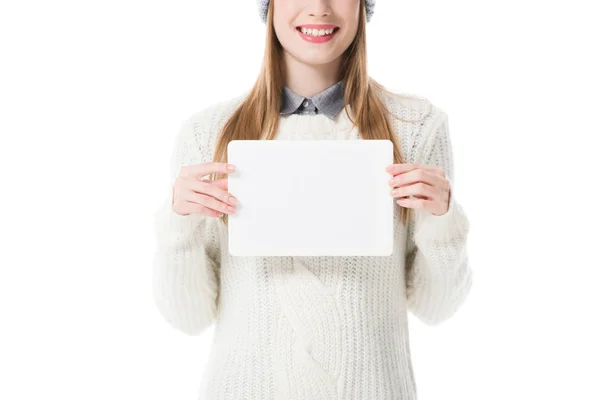 Girl holding digital tablet — Stock Photo