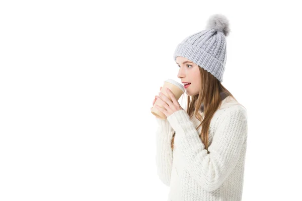 Girl drinking coffee — Stock Photo