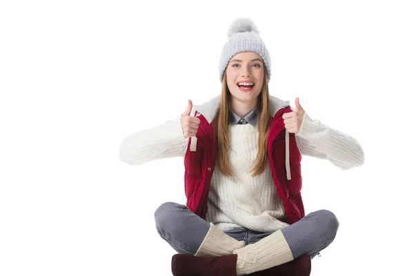 Fille avec les pouces vers le haut — Photo de stock