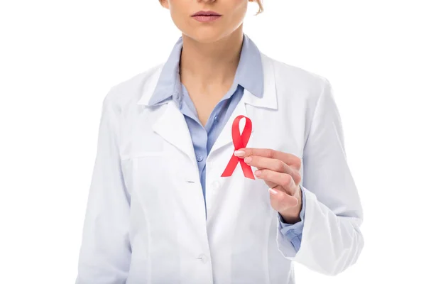 Doctor with aids ribbon — Stock Photo