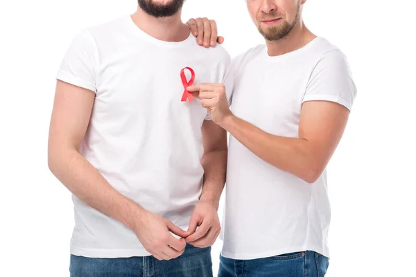 Gay couple avec sida ruban — Photo de stock