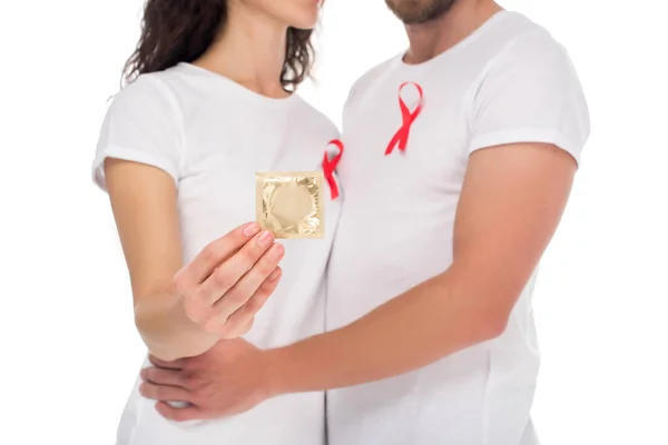 Couple with packed condom — Stock Photo