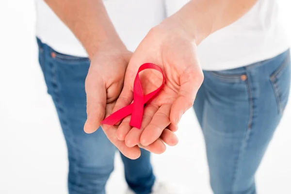 Couple with aids ribbon — Stock Photo