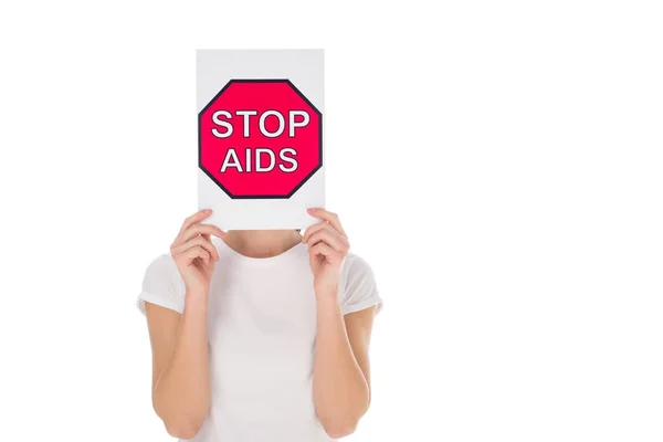 Woman with stop aids banner — Stock Photo
