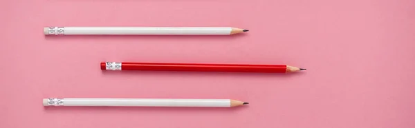 Panoramic shot of sharpened pencils isolated on pink — Stock Photo