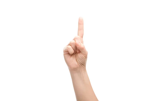 Обрізаний вид жінки, що показує жест ідеї ізольований на білому — стокове фото