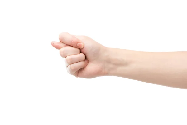 Vista recortada de la mujer que muestra gesto en zilch aislado en blanco - foto de stock