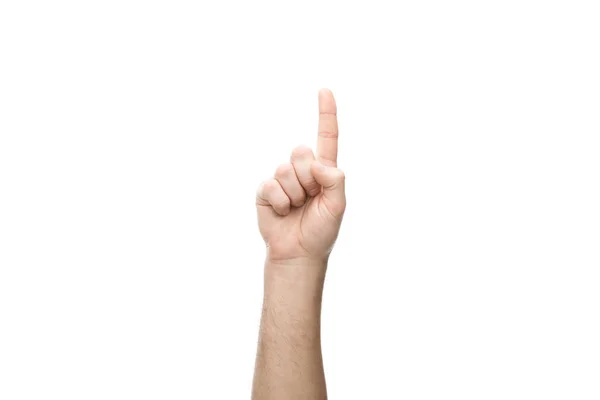 Cropped view of man showing idea sign isolated on white — Stock Photo